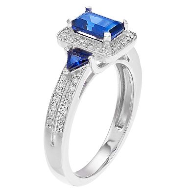 14k White Gold Sapphire & 1/3 Carat T.W. Diamond Halo Ring