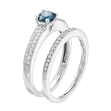 Lovemark 10k White Gold 3/4 Carat T.W. Blue & White Diamond Ring