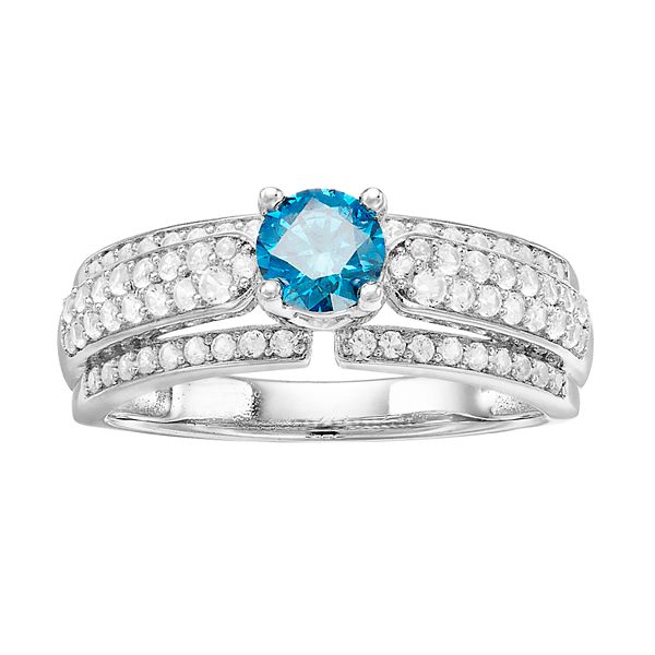 Lovemark 10k White Gold 1 Carat T.W. Blue & White Diamond Ring