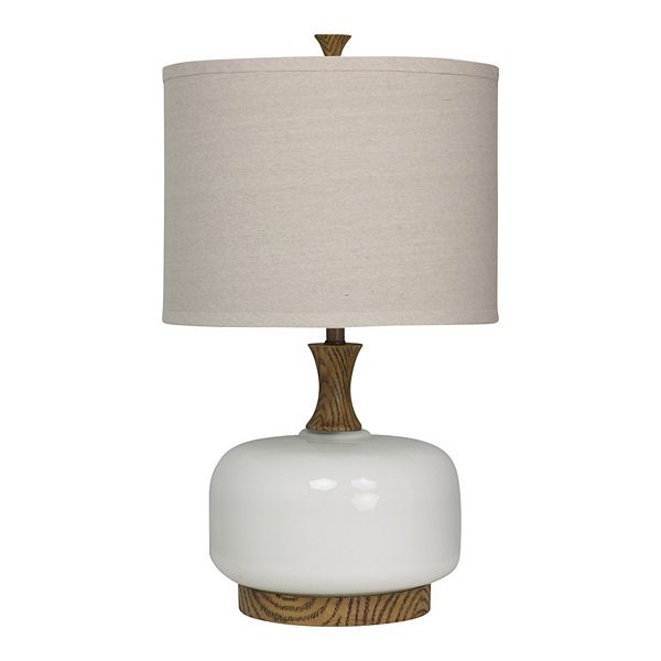 Chevelle Ceramic Natural Wood White, White Ceramic And Wood Table Lamp