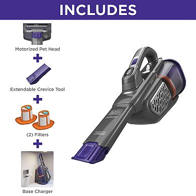 BLACK+DECKER™ 20V MAX* dustbuster® AdvancedClean+ Handheld Pet Vacuum With Base Charger and Extra Filter (HHVK515BPF07)