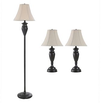 Dunbrook Lamp Dark Bronze Finish Set Of 3: 2 Table, 1 Floor