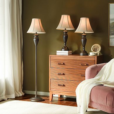 Dunbrook Lamp Dark Bronze Finish Set Of 3: 2 Table, 1 Floor