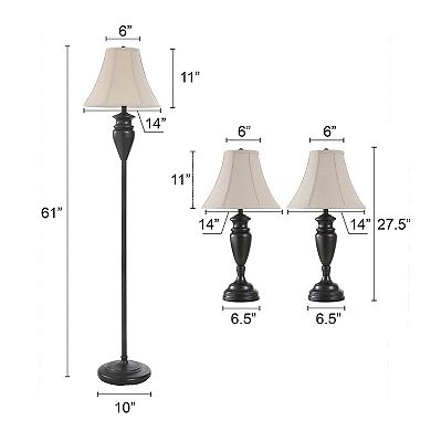 Dunbrook Lamp Dark Bronze Finish Set Of 3: 2 Table, 1 Floor