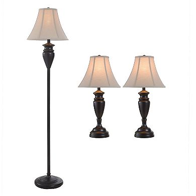 Dunbrook Lamp Dark Bronze Finish Set Of 3: 2 Table, 1 Floor