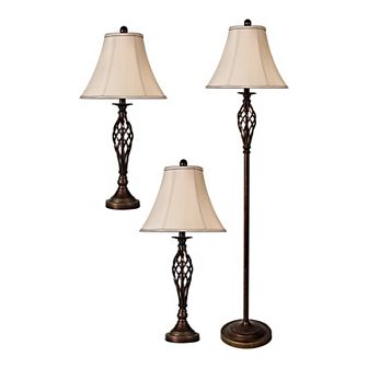 Barclay Lamp Brass Finish Natural Linen Shade Set Of 3
