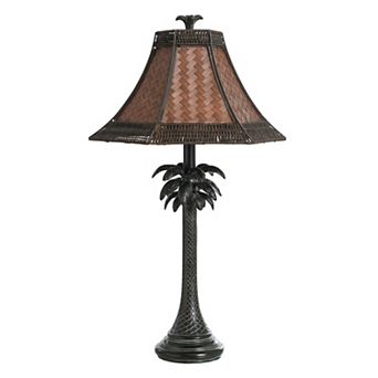 French Verdi Table Lamp Dark Brown Finish and Brown Woven Rattan Shade