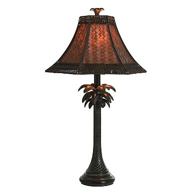 French Verdi Table Lamp Dark Brown Finish and Brown Woven Rattan Shade