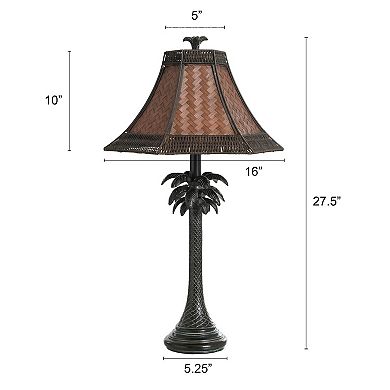 French Verdi Table Lamp Dark Brown Finish and Brown Woven Rattan Shade
