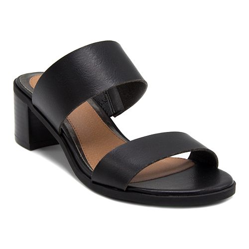 black slide heel sandals