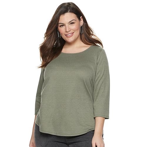 Plus Size EVRI™ 3/4-Sleeve Scoopneck Top