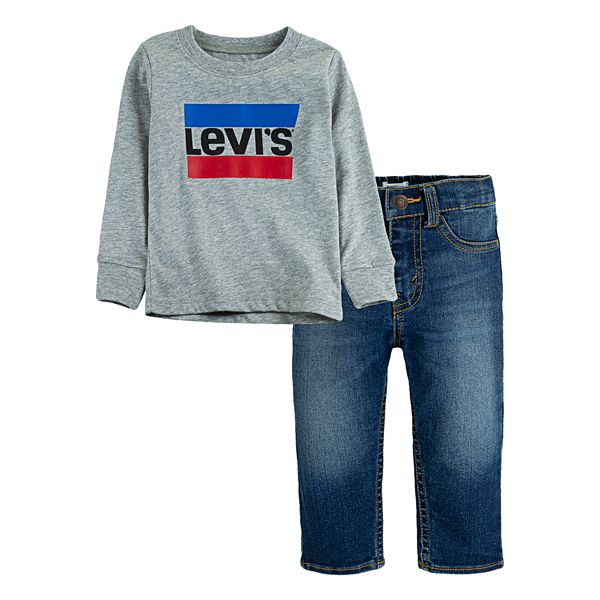 Toddler Boy Levi's® 2-Piece Sportswear Logo Long Sleeve T-Shirt and Stretch  Denim Pants Set