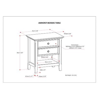 Simpli Home Amherst Solid Wood Transitional Bedside Nightstand Table