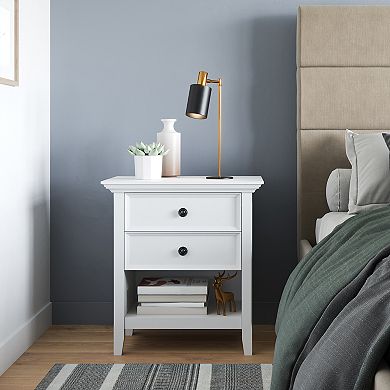 Simpli Home Amherst Solid Wood Transitional Bedside Nightstand Table
