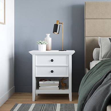 Simpli Home Amherst Solid Wood Transitional Bedside Nightstand Table