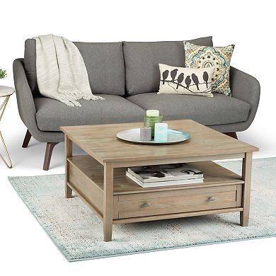 Simpli Home Warm Shaker Solid Wood Square Rustic Coffee Table