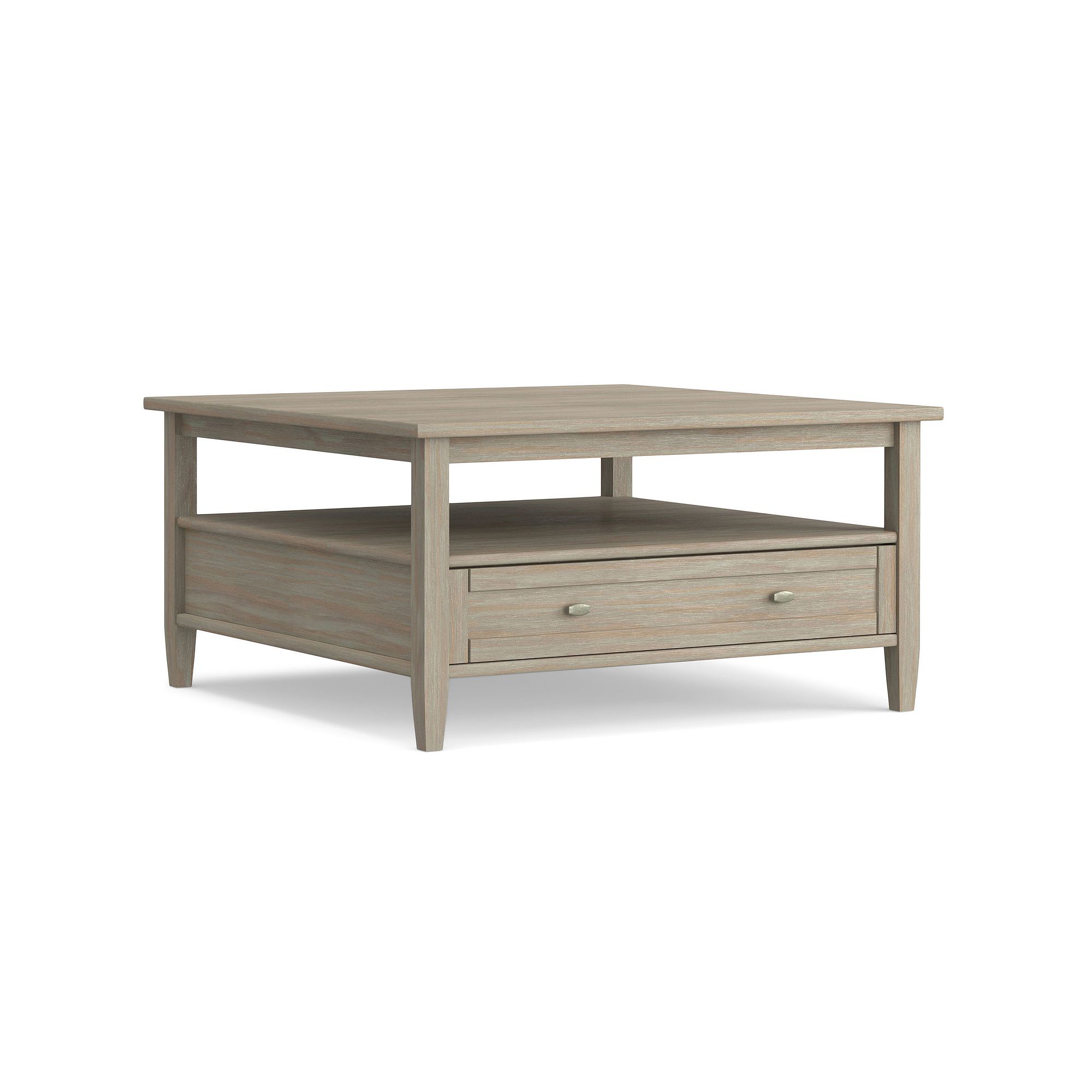 Simpli Home Warm Shaker Solid Wood Square Rustic Coffee Table, Distressed G
