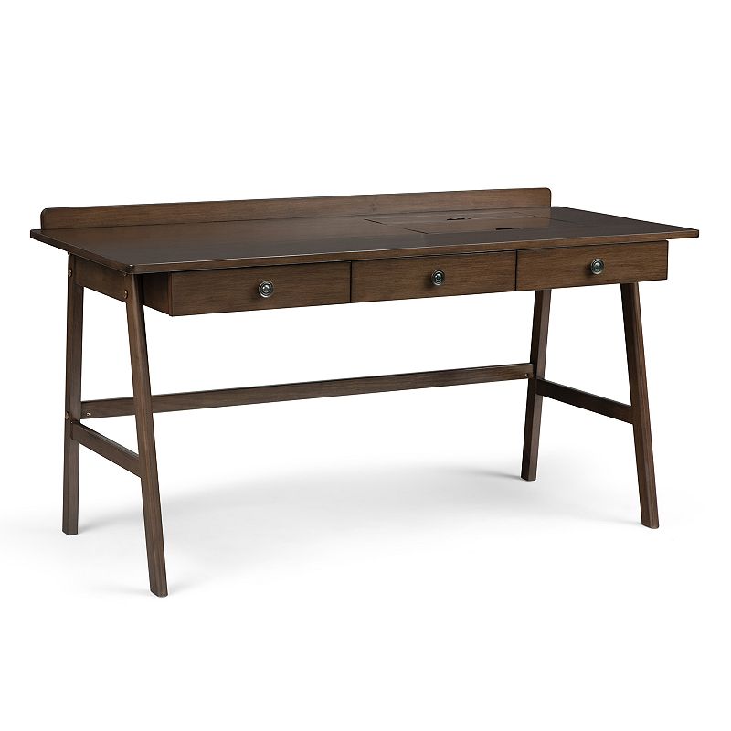 Simpli Home Rylie Solid Wood Contemporary Desk - Natural Aged Brown