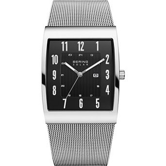 Men's Slim Solar Stainless Steel Tank Mesh Watch