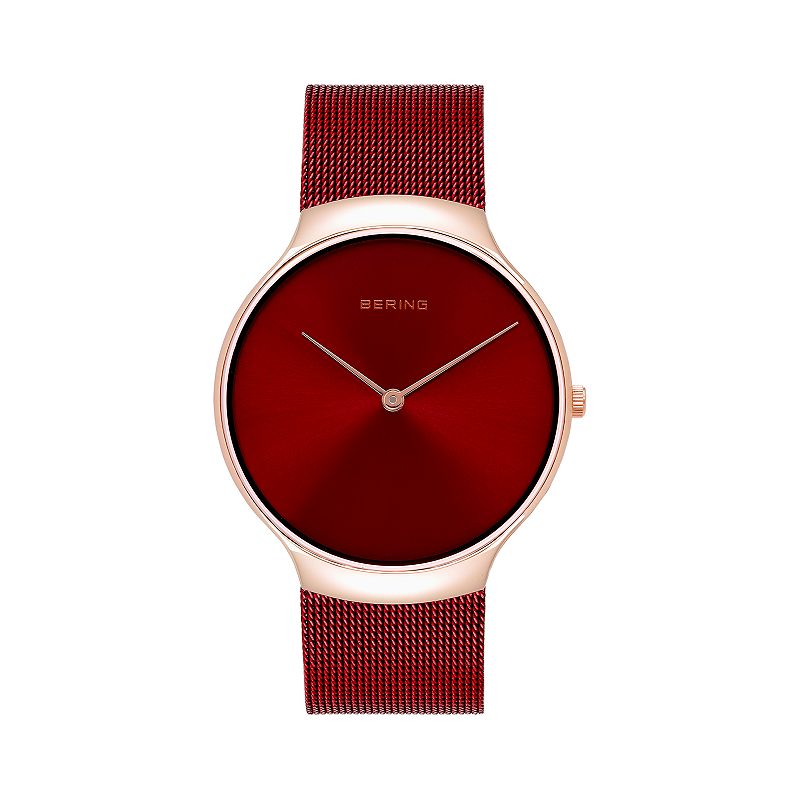 BERING Mens Charity Rose Gold Stainless Steel Red Mesh Watch - 13338-CHARI