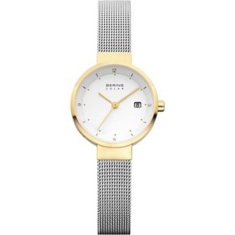 Women's Slim Solar Two Tone Mesh Strap Watch