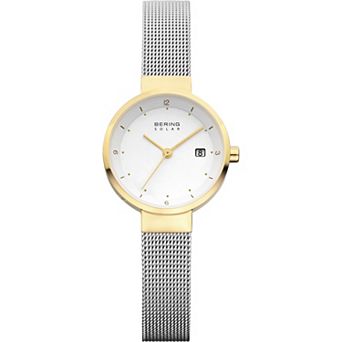 Women's Slim Solar Two Tone Mesh Strap Watch