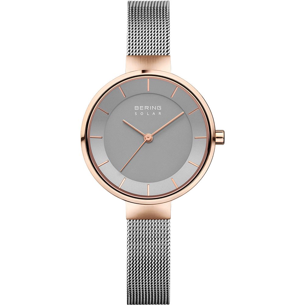 Women\'s Slim Solar Rose Gold Case Grey Mesh Watch Amazon.com: Bering Women main image 2