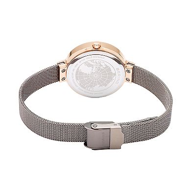 Women's Slim Solar Rose Gold Case Grey Mesh Watch