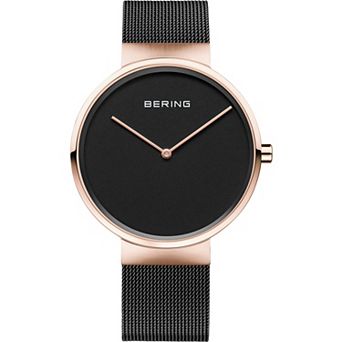 Men's BERING Classic Rose Gold Case and Black Mesh Strap Watch