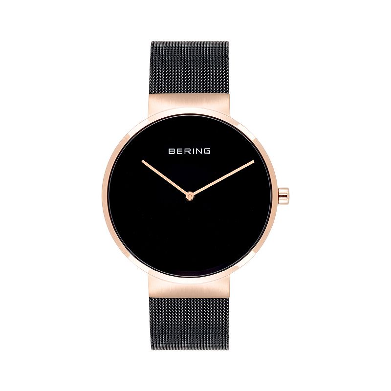 Men's BERING Classic Rose Gold Case and Black Mesh Strap Watch, Size: Large