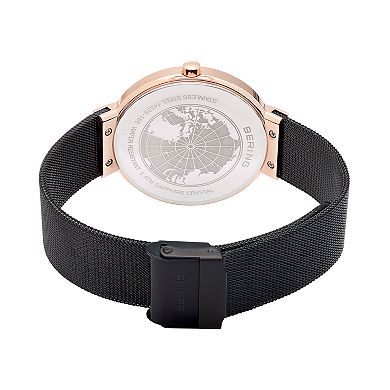 Men's BERING Classic Rose Gold Case and Black Mesh Strap Watch