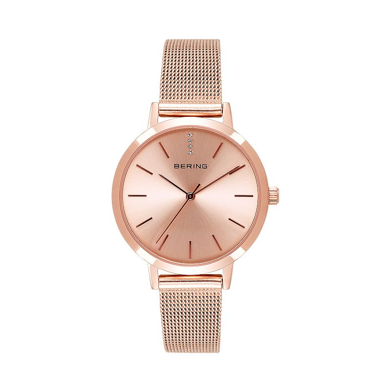 BERING Womens Classic Rose Gold Tone Stainless Steel Mesh Watch - 13434-36