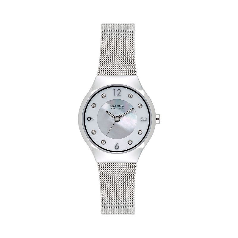 BERING Women's Slim Solar Stainless Steel Mesh Watch - 14427-004, Size: Small, Silvertone