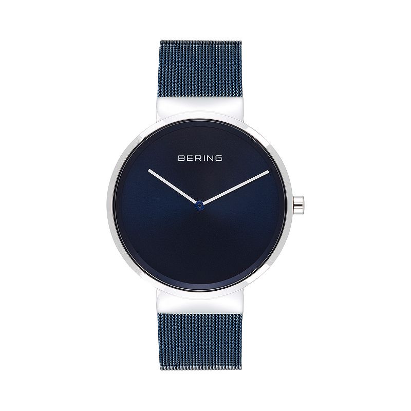 Men's BERING Classic Stainless Steel Blue Mesh Watch, Size: Large