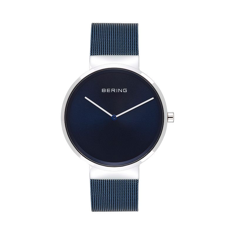 BERING Mens Classic Stainless Steel Blue Mesh Watch - 14539-307, Size: Lar