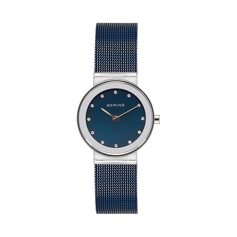 BERING Women's Classic Stainless Steel Blue Mesh Strap Watch, Size: Small