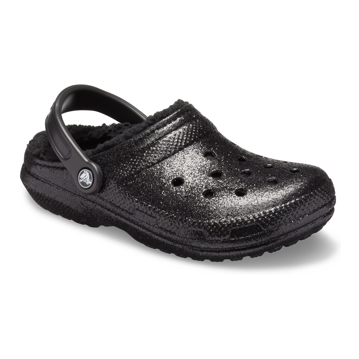 black glitter lined crocs