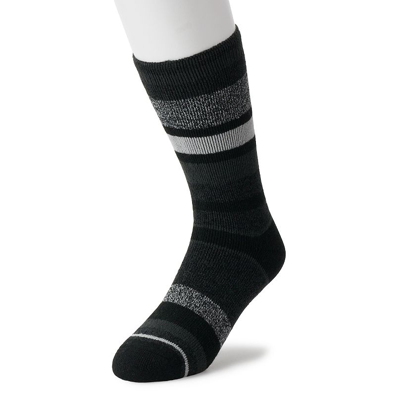 Mens Heat Holders LITE Thermal Striped Crew Socks, Size: 7-12, Black