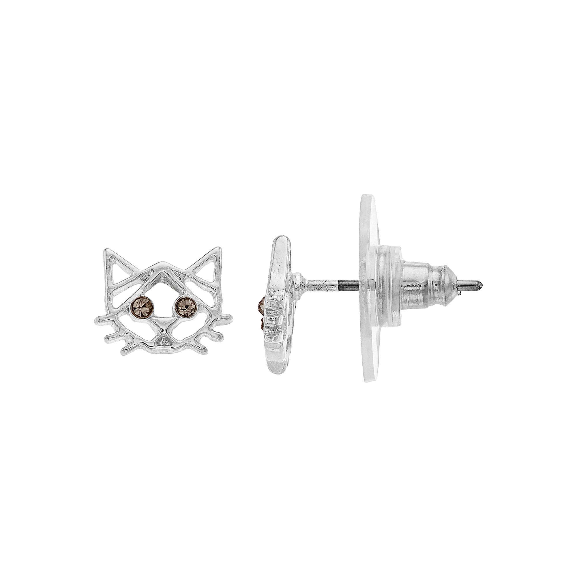 LC Lauren Conrad Cat Nickel Free Button Stud Earrings, Womens, Silver Tone