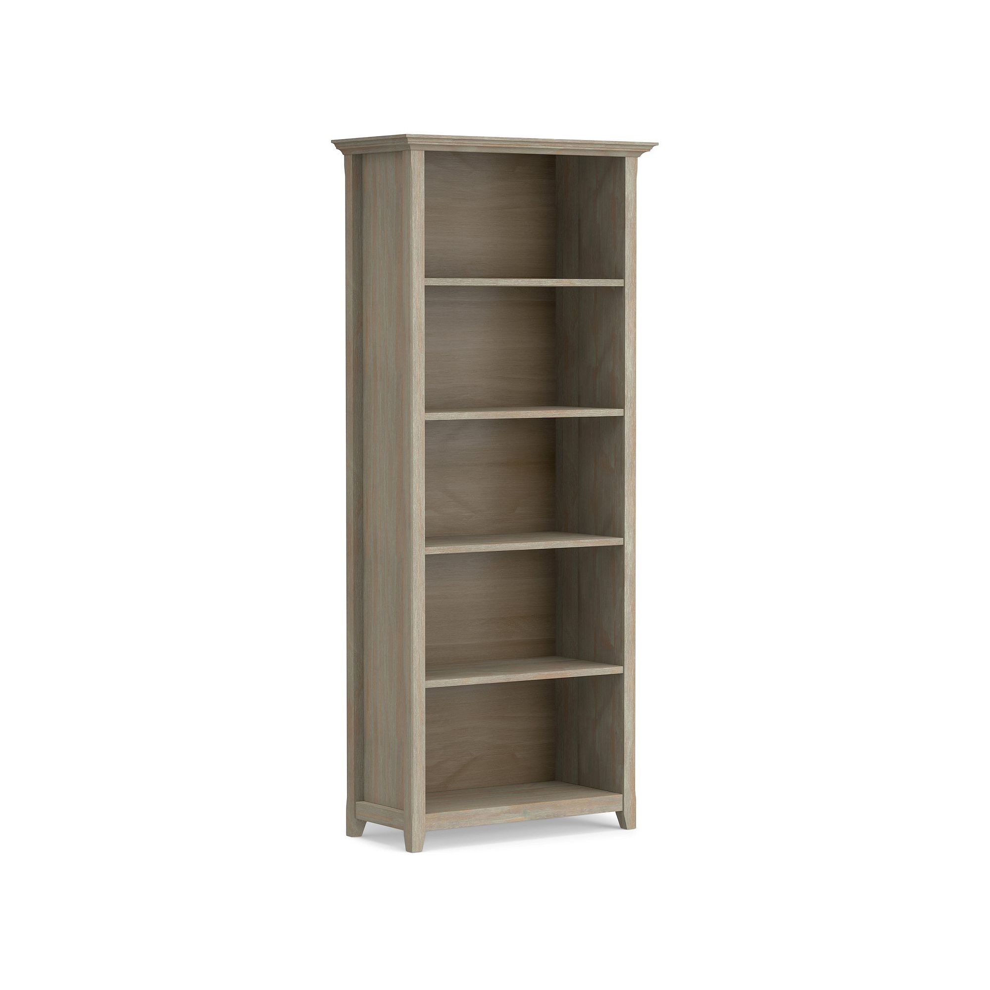 Simpli Home Amherst Transitional 5-Shelf Bookcase, Distressed Gray