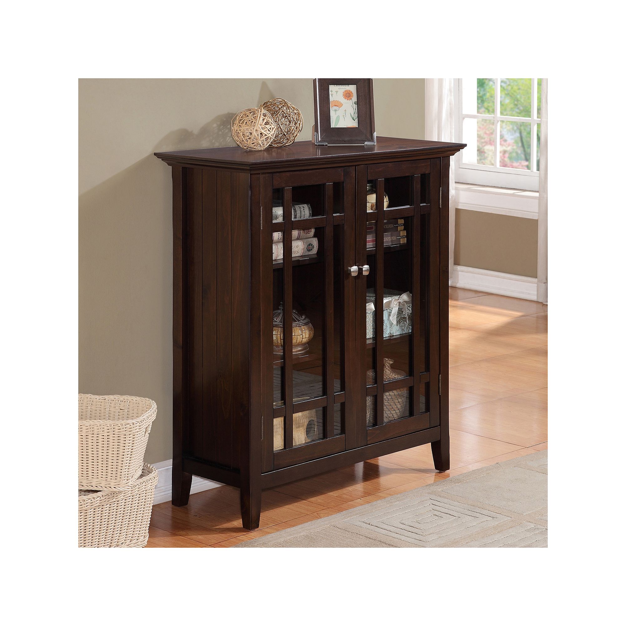 Simpli Home Bedford Rustic Medium Storage Cabinet, Black
