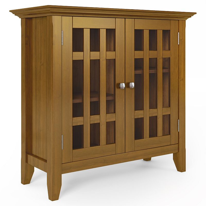 Bedford SOLID WOOD 32 inch Wide Transitional Low Storage Media Cabinet in Light Golden Brown