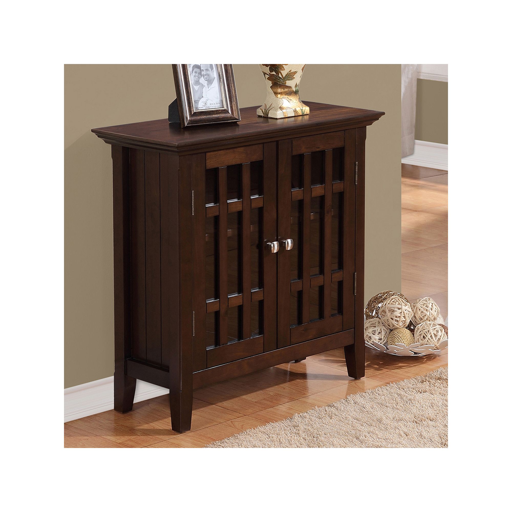 Simpli Home Bedford Rustic Low Storage Media Cabinet, Black