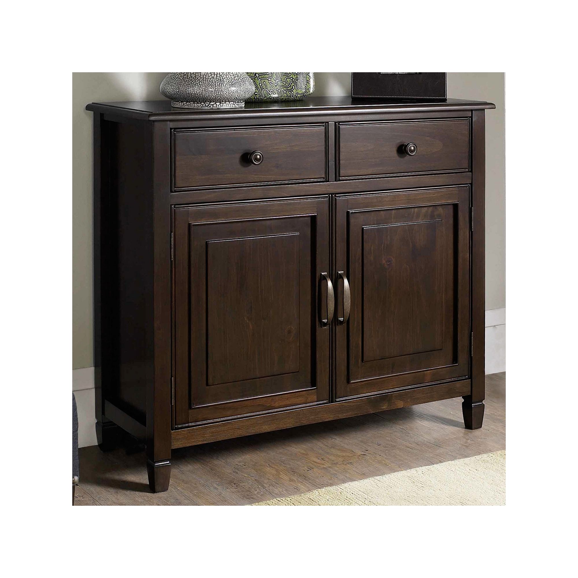 Simpli Home Connaught Traditional Entryway Storage Cabinet, Dark Brown Brow