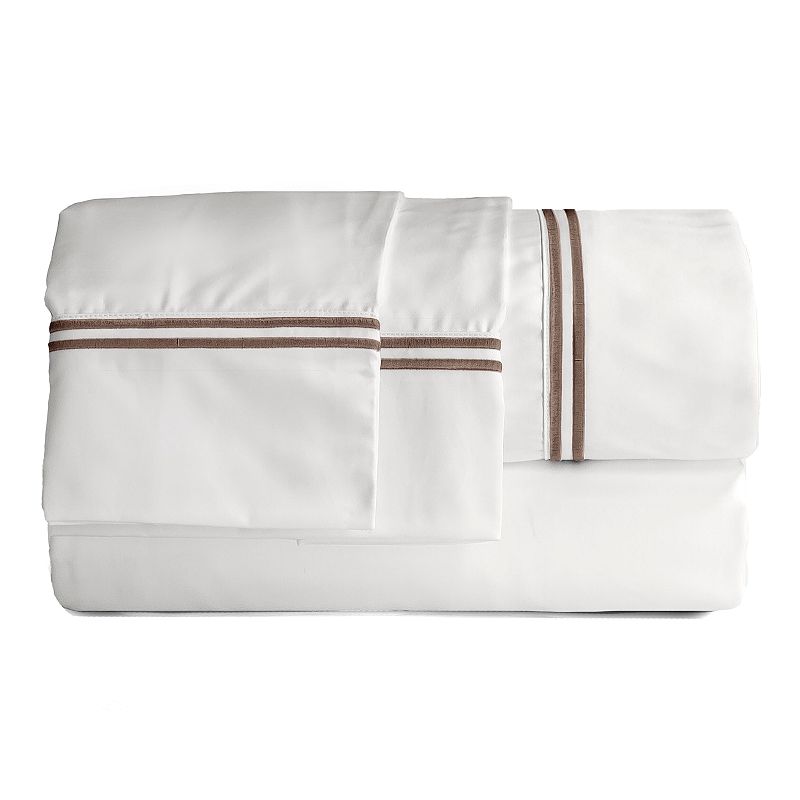 Hotel Peninsula Embroidered Stripe Sheet Set, Brown, King Set