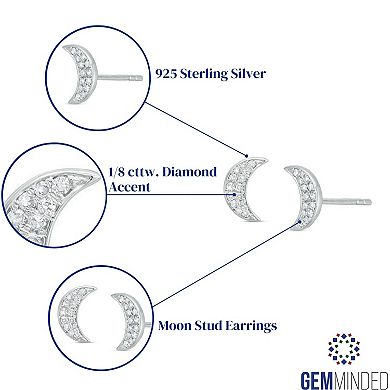 Gemminded Sterling Silver Diamond Accent Moon Stud Earrings