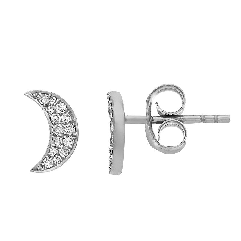Gemminded Sterling Silver Diamond Accent Moon Stud Earrings, Womens, White