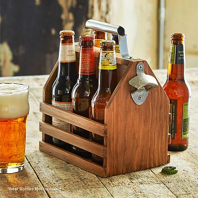 Hammer & Axe Bottle Caddy Wood with Opener