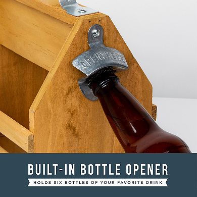 Hammer & Axe Bottle Caddy Wood with Opener