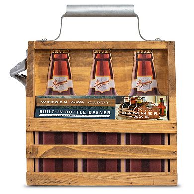 Hammer & Axe Bottle Caddy Wood with Opener